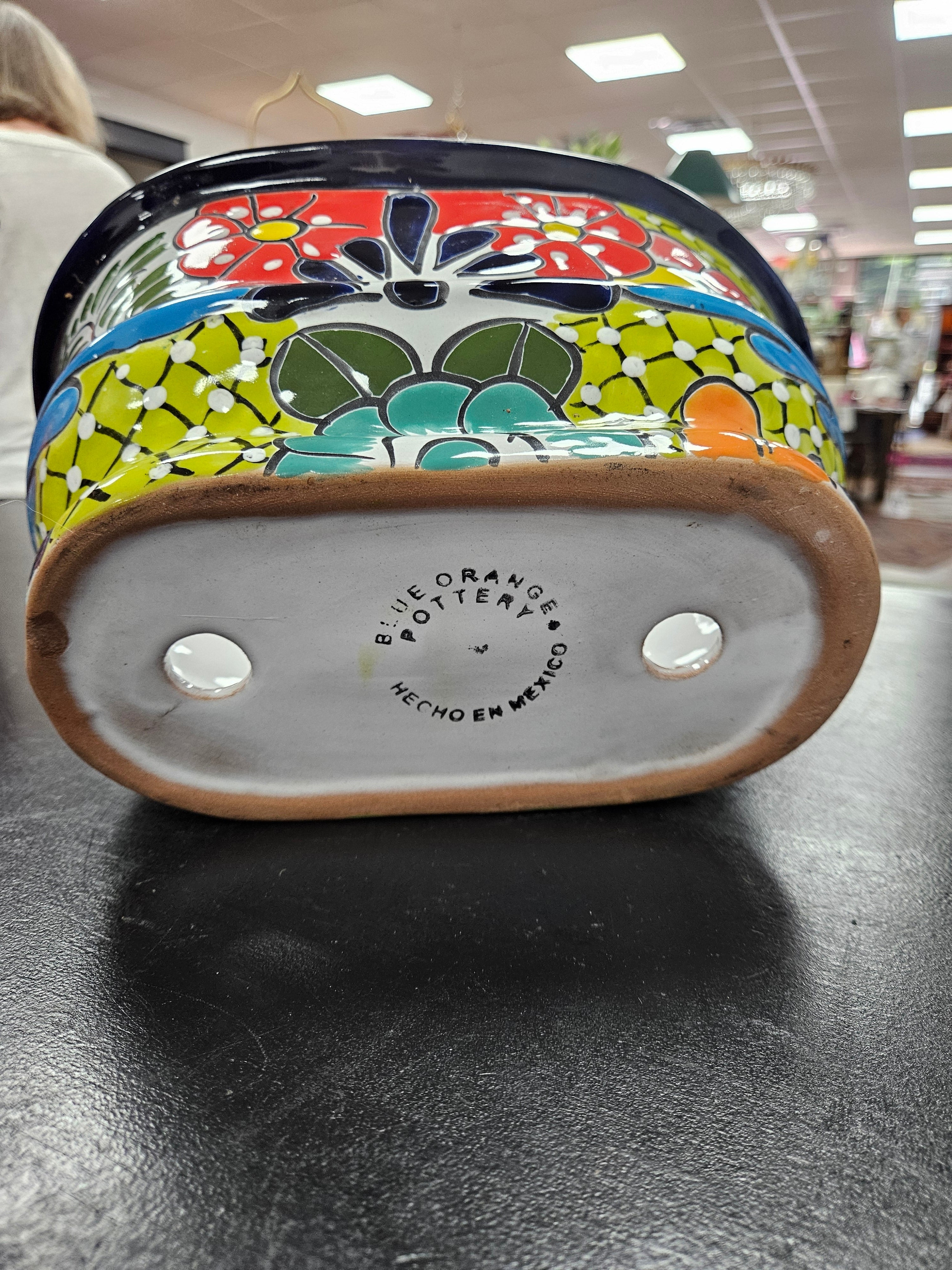 Blue Orange Pottery Planter