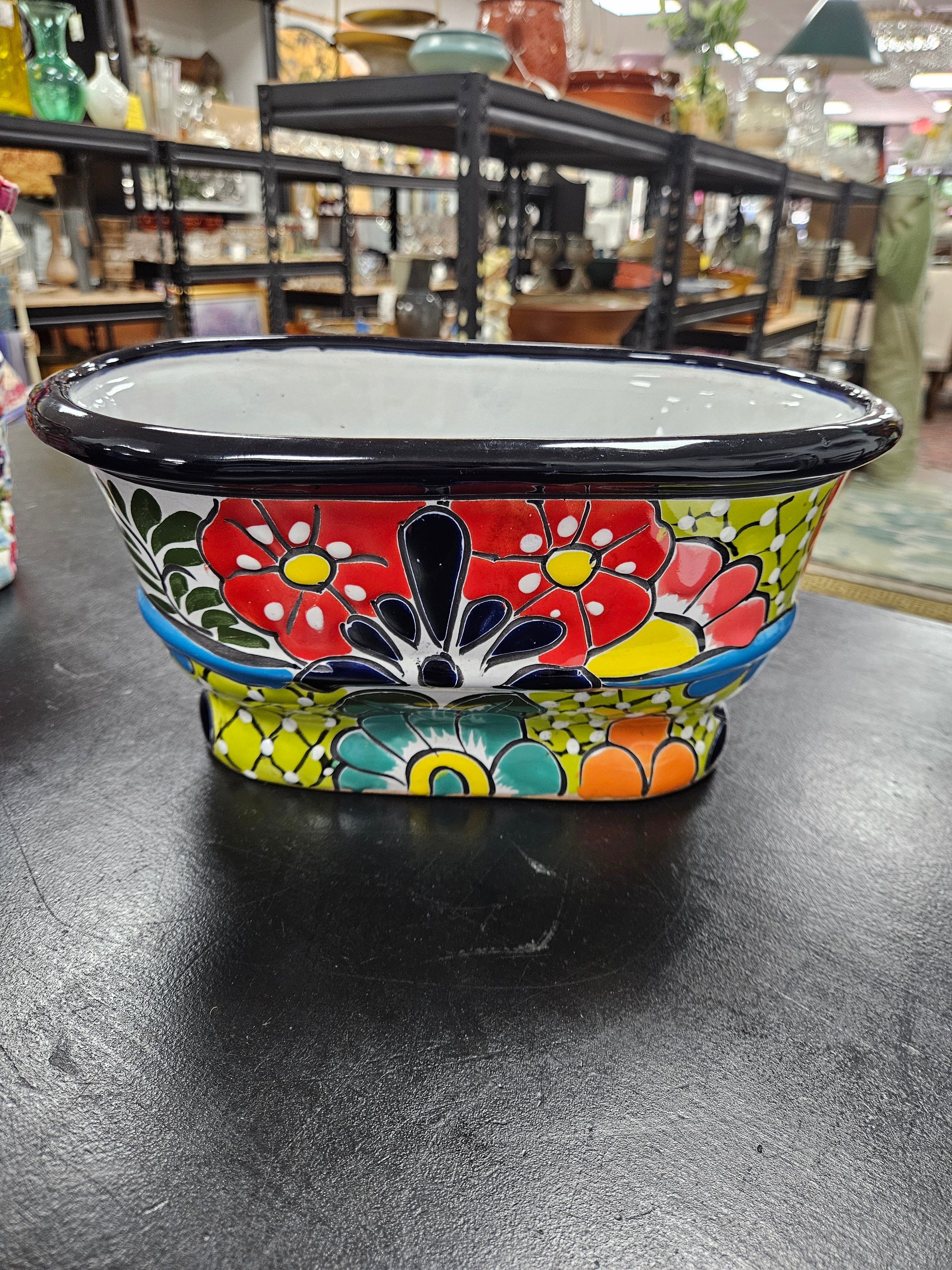Blue Orange Pottery Planter