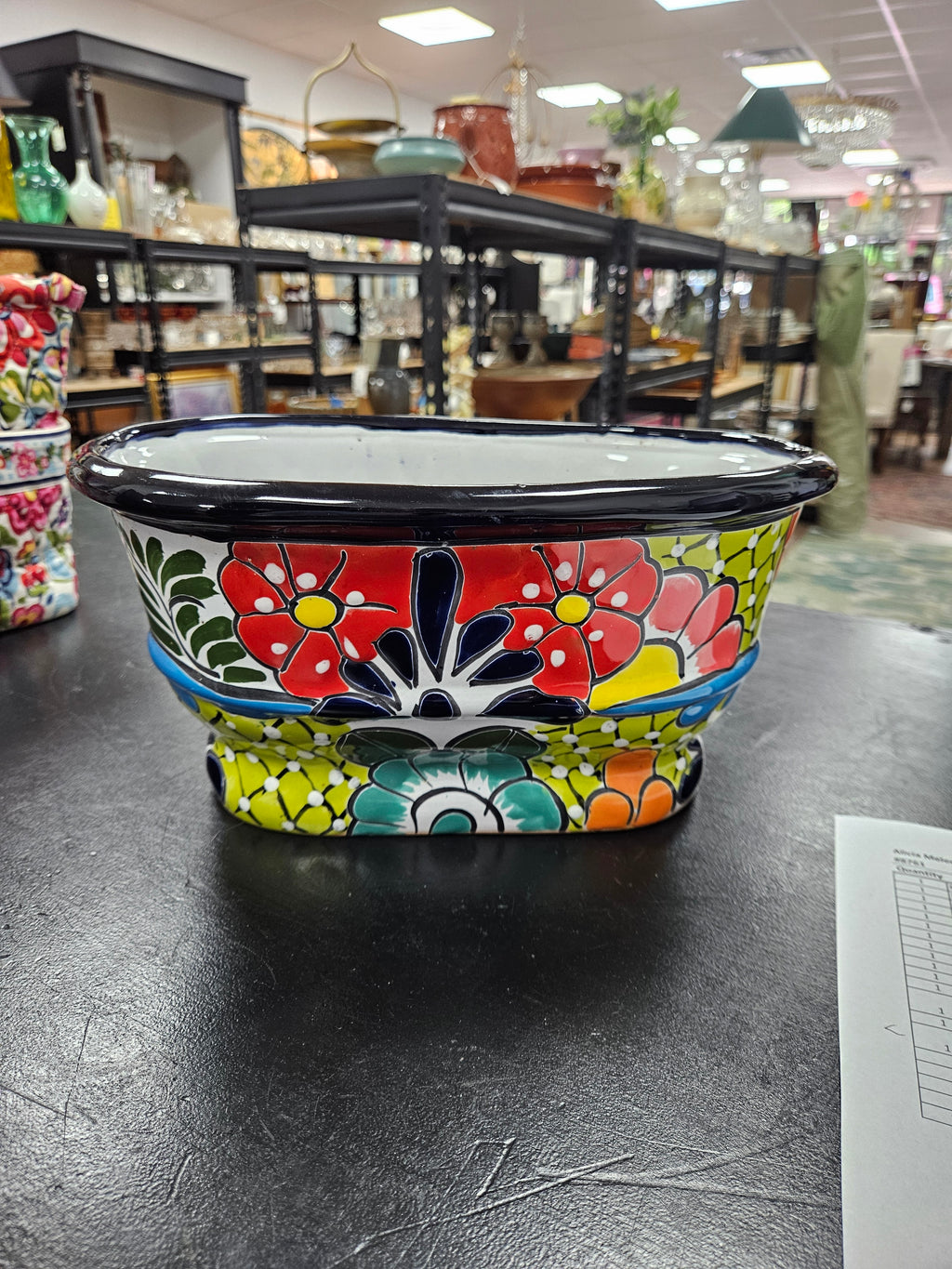 Blue Orange Pottery Planter
