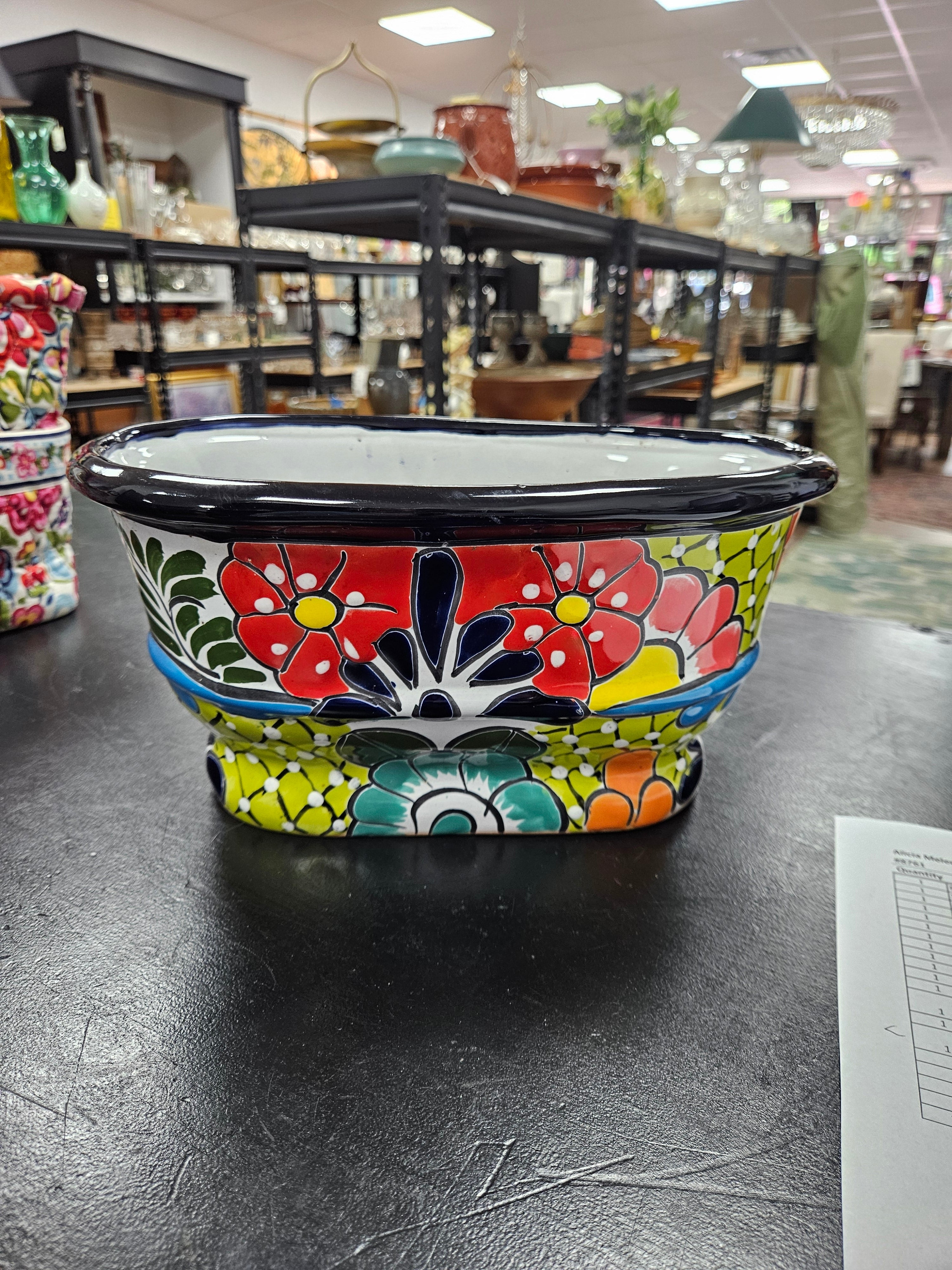 Blue Orange Pottery Planter